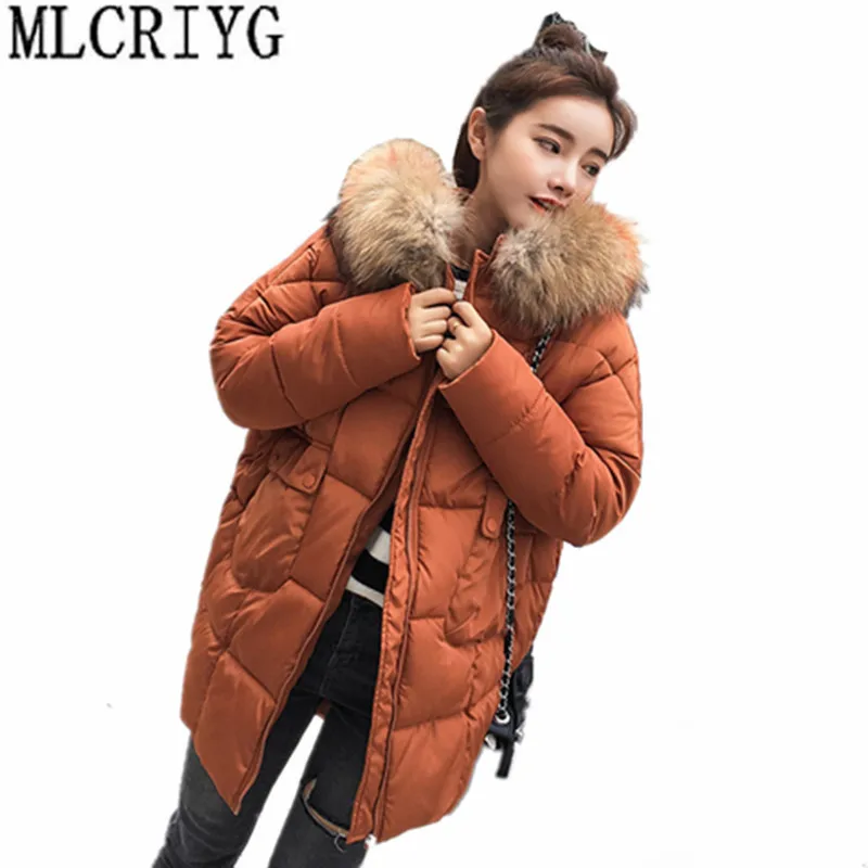 

MLCRIYG Korean Style Winter Women's Jacket 2019 Cotton Padded Jackets Ladies Loose Coats Fur Collar Hooded chaqueta mujer YQ253
