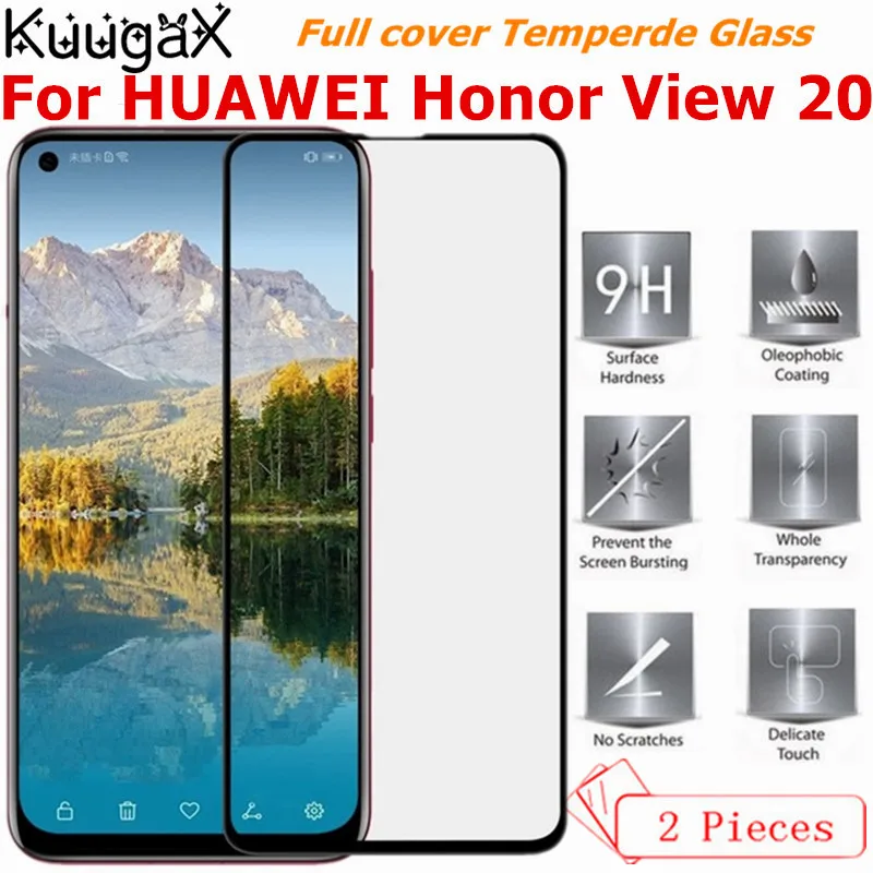 

2PCS Full cover Tempered Glass For HUAWEI Honor View 20 screen protective case toughened smartphone frame all edges on crystals