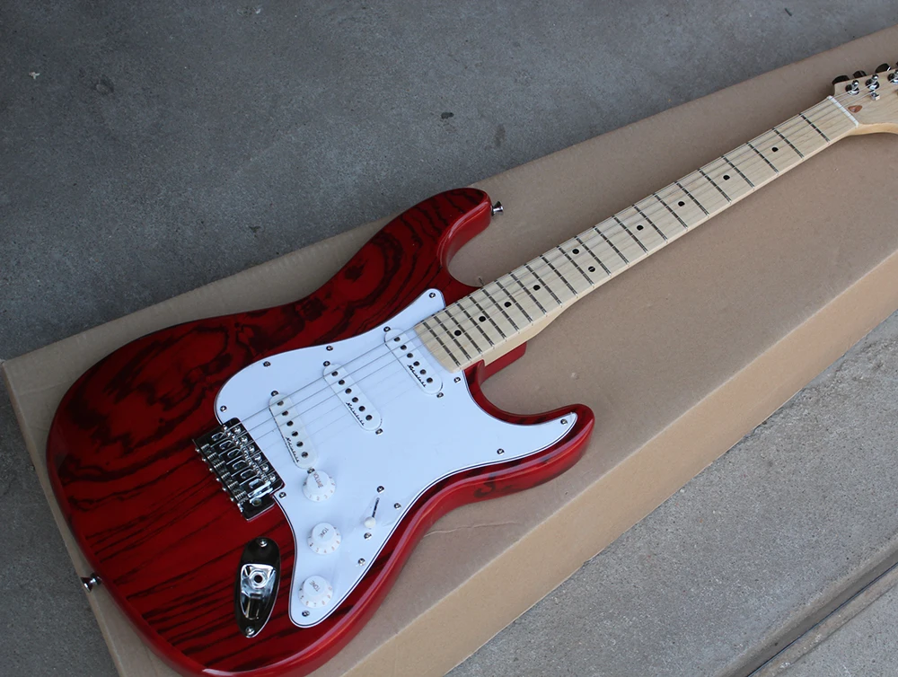 Factory Custom Red Body Electric Guitar with White Pickguard,3 Pickups,Maple Neck,Chrome Hardwares,Offer Customized