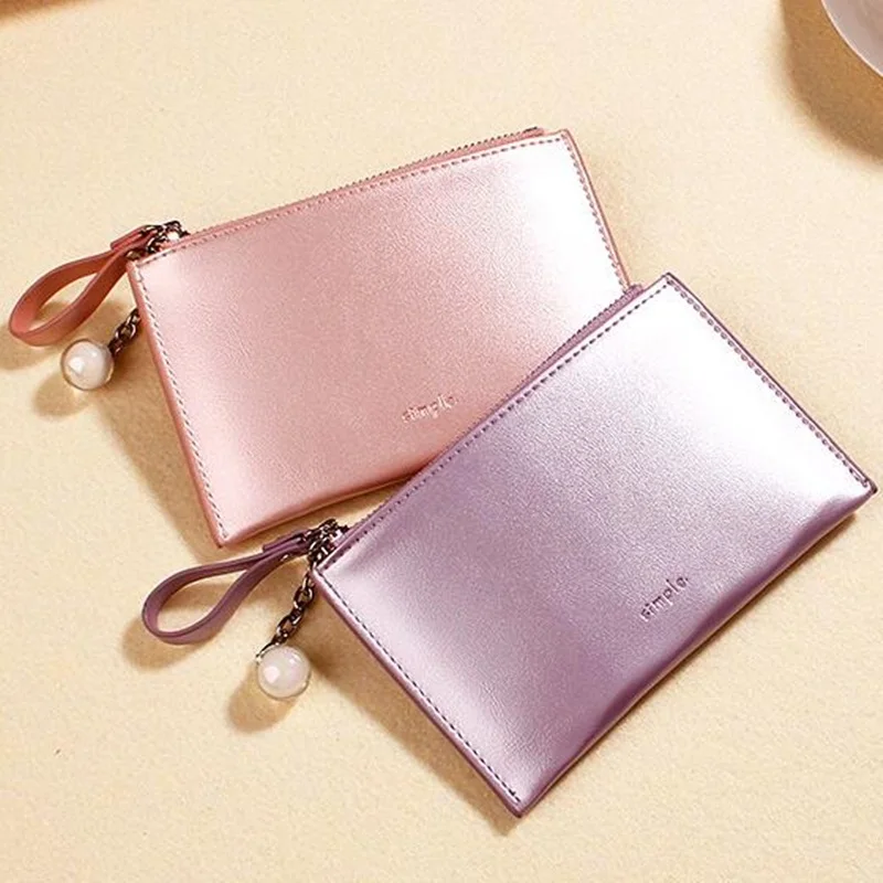 

Women Wallet Mini Pearlescent Laser Leather Thin Female Purse Card Holder Key Coin Pures High Quality Short Wallets Small 2019
