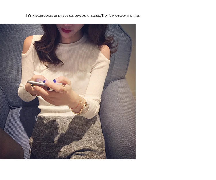 Sweater Women Autumn 2018 femme Open Shoulder Winter Women Sweater Loose Fit O-Neck Cold Long Sleeve Pullover Sweater for Women Sweaters