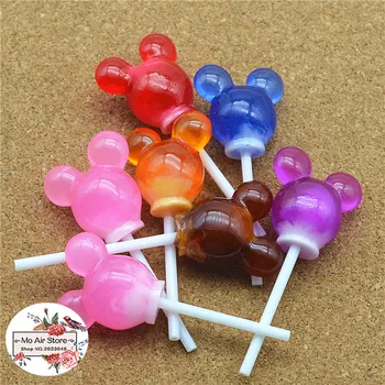

10pcs Resin 3D mickey mouse translucence lollipop mix color crafts for hair bow center decoration 25x50mm