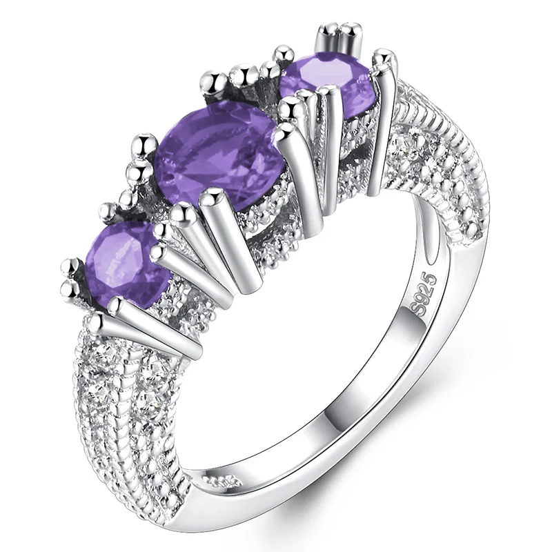 Purple Модные красные, зеленые, синие, хрустальные Романтические свадебные кольца для женщин, вечерние кольца серебряного цвета, обручальное кольцо, ювелирные изделия, рождественские подарки - Цвет основного камня: Purple