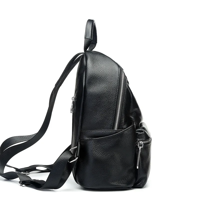 Черная школьная сумка для колледжа для девушек, сумка для ноутбука, деловая дорожная сумка, роскошный женский рюкзак из воловьей кожи, простой дизайн