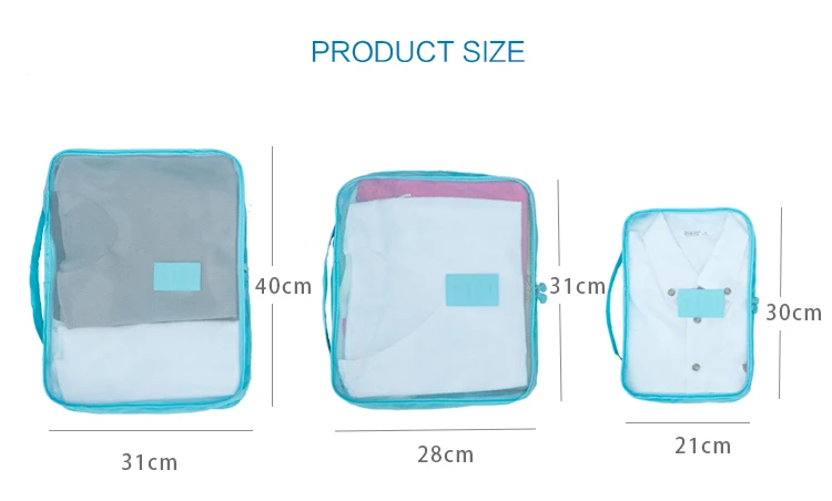 Нейлоновая упаковка, куб, дорожные сумки на молнии, водонепроницаемые, 6 штук, один набор, большая вместимость сумок, унисекс, сортировка одежды, сумки для хранения