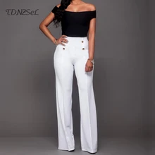 Women High Waist Sexy Skinny Wide Leg Flare Pants Zipper Button Elegant Slim Long Pant 2018 Spring Femme Casual Solid Trousers