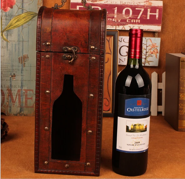 Vintage archaistic Red Wine Box Portable Wood Wine Box Retro Gift Wine