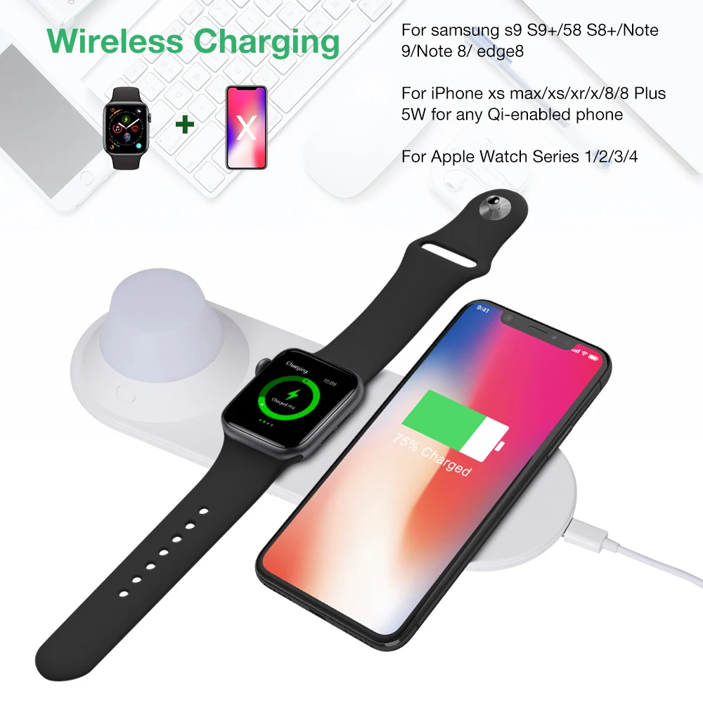 Yeelight Wireless Charger for apple watch 1 2 3 4 LED Night Light Magnetic Fast Charging Pad for iP