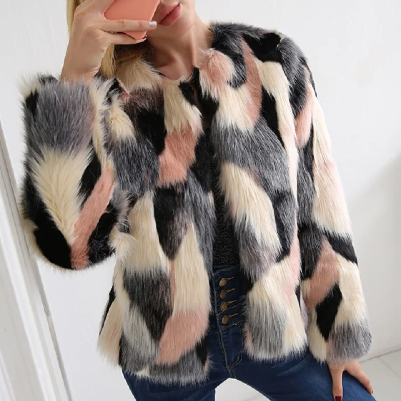 

Naiveroo Fluffy Faux Fur Coat Women Warm Long Sleeve Female Outerwear Autumn Winter Coat Jacket Hairy Overcoat Plus Size 3X