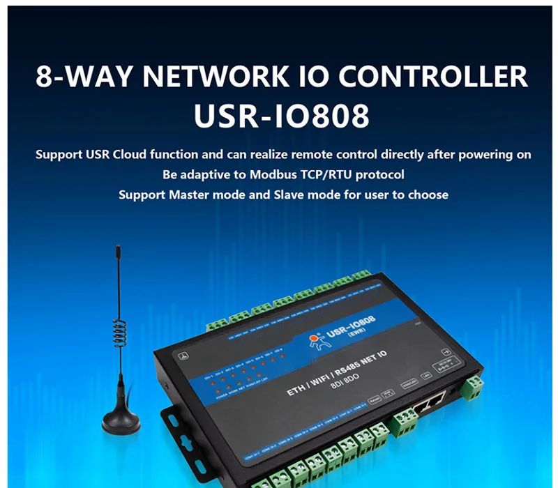 USR-IO808-EWR 8 способ сети ввода-вывода Управление; пульт дистанционного управления Управление RS485 переключатель Modbus TCP/RTU MQTT/разъем облако протокол передачи