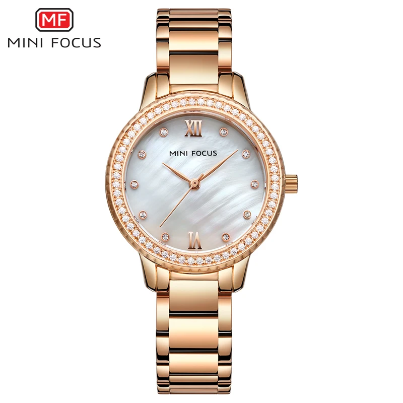 MINI FOCUS Women's Simple Dress Quartz Watches Luxury Stainless Steel Wristwatch Waterproof Relogios Lady Woman Clock 0226L Rose