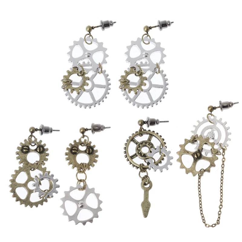 

1 Pair Women Steampunk Antique Female Gear Pendant Dangle Long Hook Earring Club Jewelry Vintage Exquisite Earrings