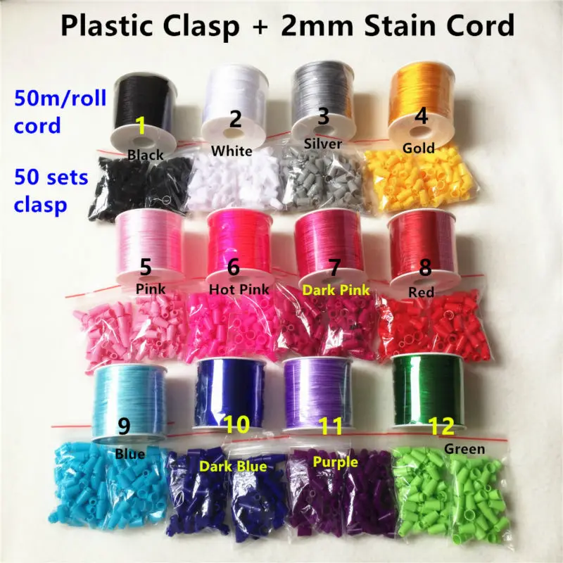 

200 meter 2mm Satin Cord with Safety Plastic Breakaway Clasps for DIY Silicone Baby Teething Pendant Chewing Teether Necklace