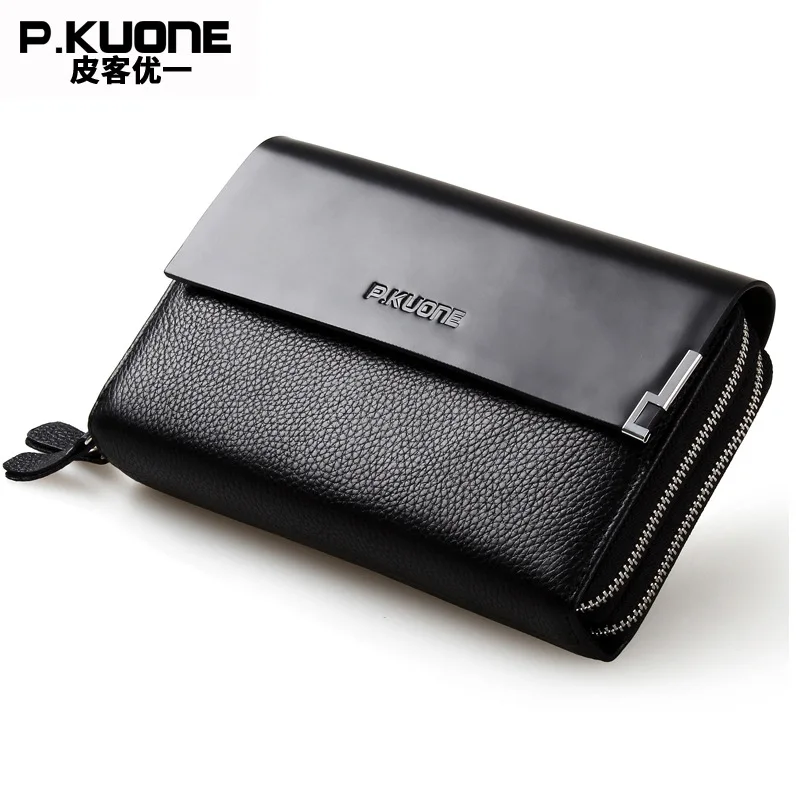 

P.KUONE Men's handbag leather genuine large-capacity business soft leather clutch bag first layer leather clutch bag