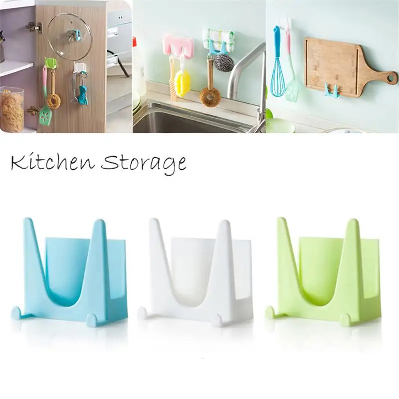 

2pcs Wall-mounted Pot Lids Holder Cabinet Pot Pan Cover Storage Rack With Hook Cutting Board Shelf Organizer Kitchen Accessories