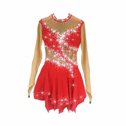 Красное платье для фигурного катания женское платье для девочек для фигурного катания на коньках одежда с круглым вырезом с длинным