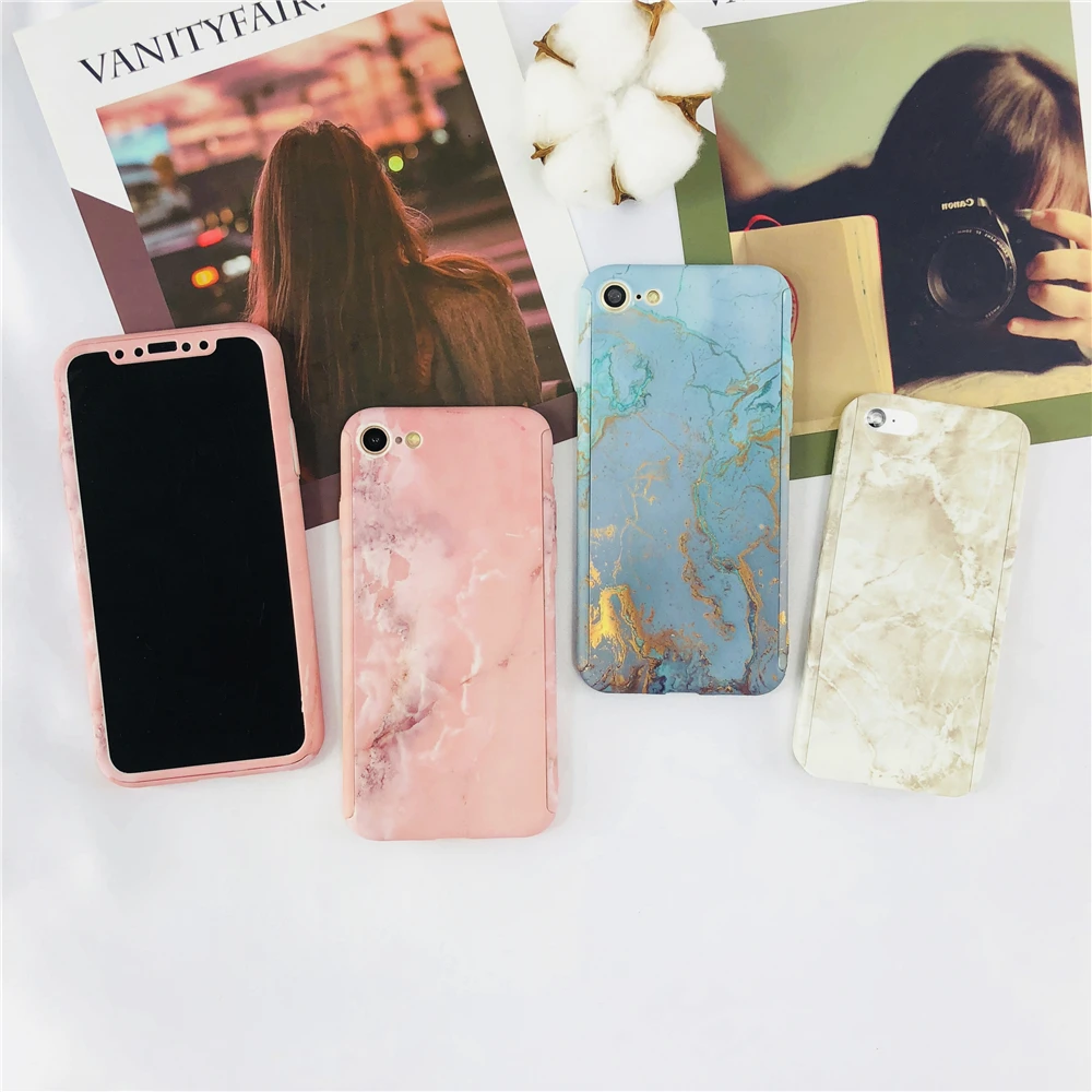 Классические простые Мрамор для IPhone 6 S 7 8 плюс 5 SE X случаях розовый синий