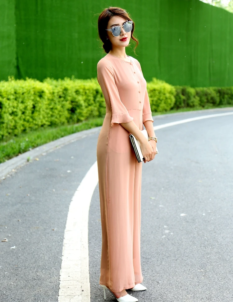 Jumpsuit for Women 2018 Bohemian Summer Party Overalls Rompers Chiffon Elegant Light Pink Full Length Bodysuit S M L XL Size Jumpsuit for Women 2018 Bohemian Summer Party Overalls Rompers Chiffon Elegant Light Pink Full Length Bodysuit S M L XL Size