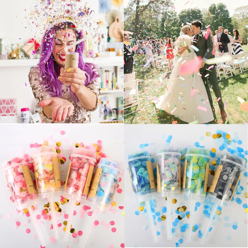 

Cyuan 1Pc Mixed Color Push Pop Confetti Poppers For Wedding Birthday Party Decoration Kids Adult Bridal Shower Baby Shower Props