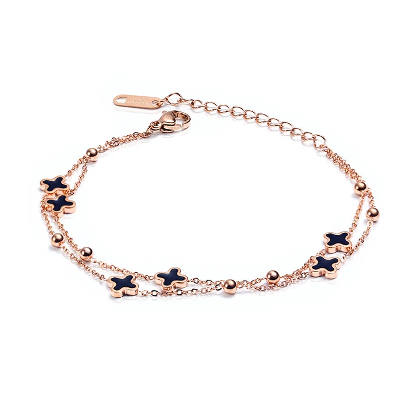 

titanium stainless steel bracelets bangles for women chain link charm rose gold clover bracelet charms female femme braclet