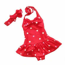 Купальный костюм для малышей от 0 до 2 лет модный Цельный купальник для девочек, купальник в горошек с украшением в виде банта высокого качества