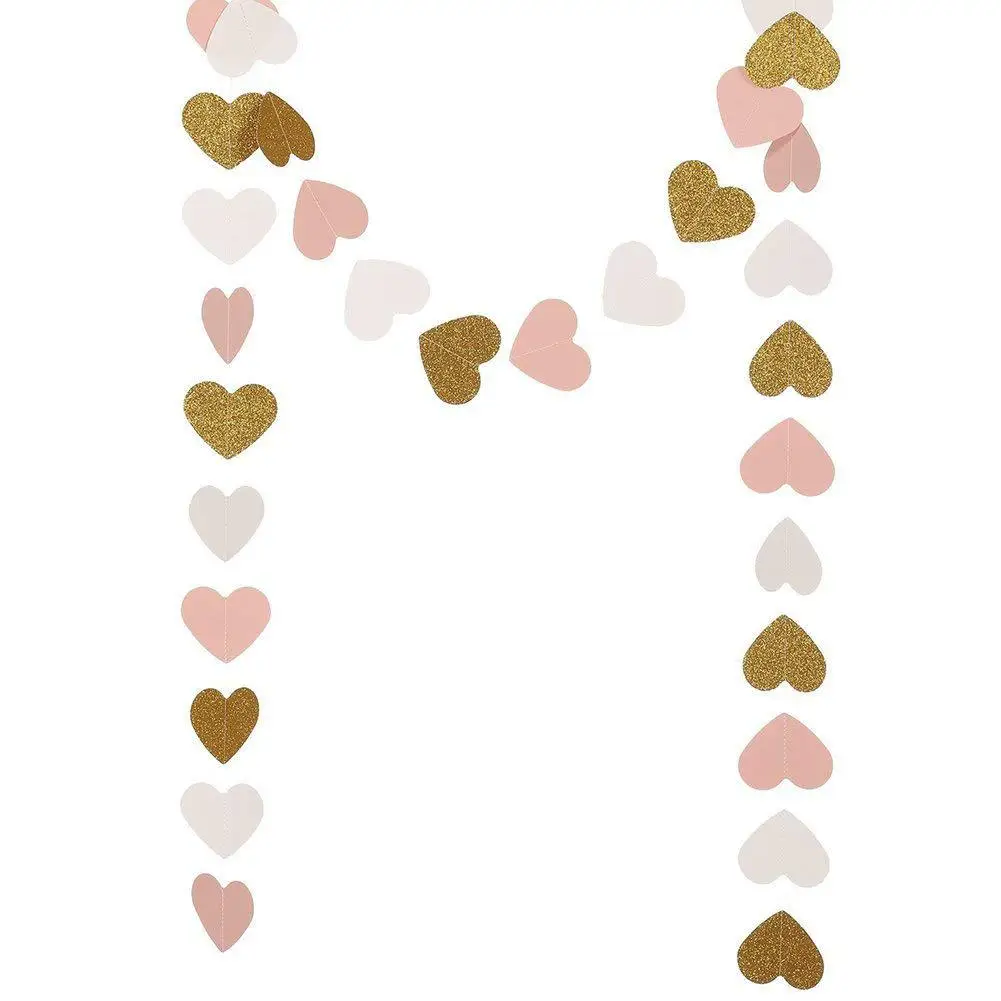 

3cm*3m Pink White Gold Bunting Hanging Garland Valentine Birthday Party Wedding Shower Room Decoration Paper Heart