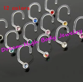 

New UV Acrylic Clear Nose Screws Ring Fashion Body Jewelry Nose Stud 316L Stainless Surgical Steel Piercing Crystal Stud GEM