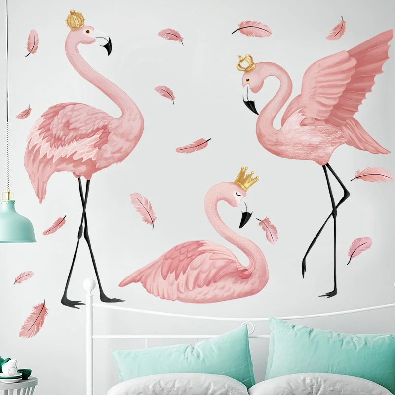 Наклейки на стену с фламинго, королевой для гостиной, спальни, детской комнаты, детской комнаты, декор стен, художественные фрески, плинтус, виниловые наклейки