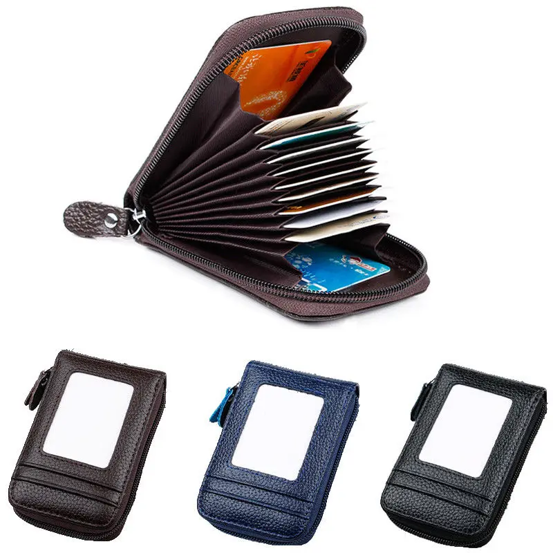 

Men's Wallet Genuine Leather Credit Card Holder RFID Blocking Zipper Thin Pocket Zip Around Pocket Bifold Wallet Gift