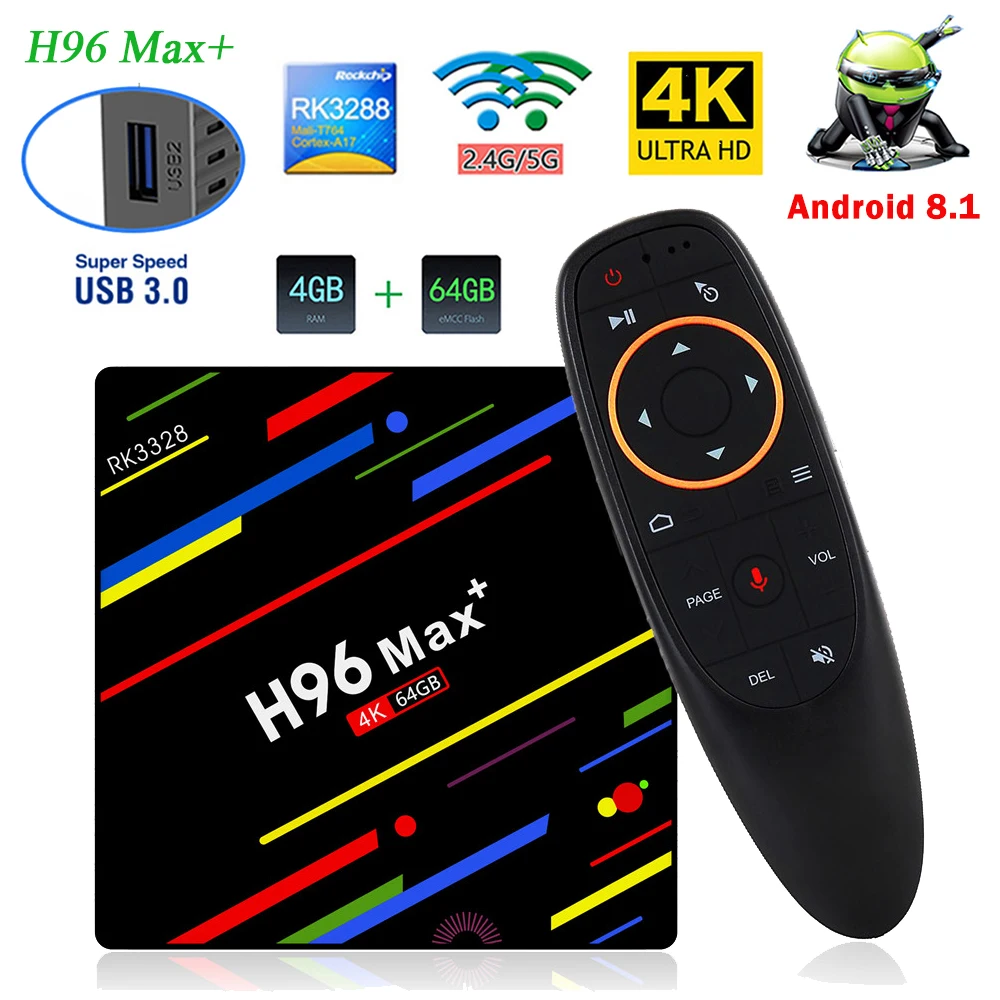 4 ГБ 64 Android 8 1 умные телевизоры коробка H96 MAX плюс RK3328 ядра голос управление 2 г/5 г Wi Fi