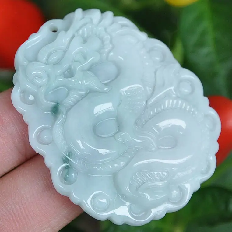 

certified Natural "Grade A"Pale green Jadeite Jade Pendant ~dragon 10.19