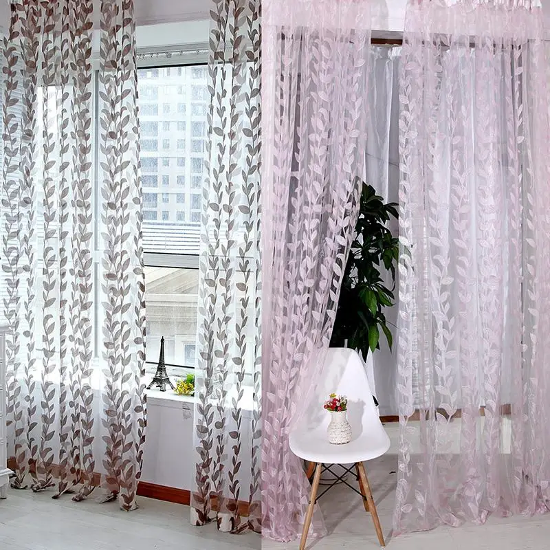 

1M x 2M Door Window Scarf Sheer Leaves Printed Curtain Drape Panel Tulle Voile Valances AB