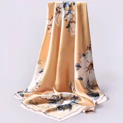 100% шелковый шарф для женщин 2019 Роскошные Hougzhou шелковые шали и обертывания для Женский носовой платок печати квадратный шелковый 88x88 см