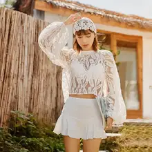 2019 New Three pieces Swimsuits Women Bikini Sets Girl white Swimwear Women Push Up Tankini Set Swimsuit Lace Cover Up lace up print tankini set swimwear