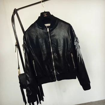 

Women Black Jackets Coat European Style Spring Fall New Fashion Pu Leather Short Coats Students Embroidery Motorcycle Jacket