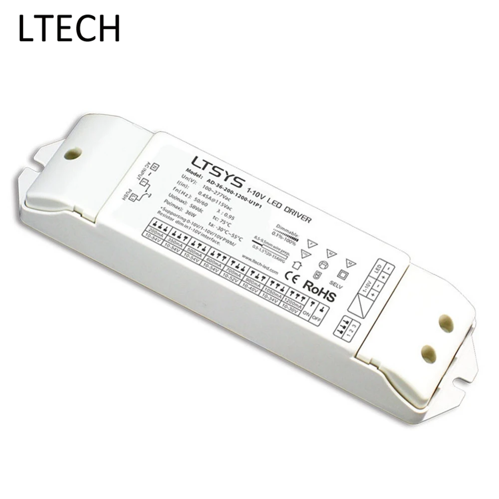 

LTECH 0/1-10V 36W Led Strip Driver Power Adapter AD-36-200-1200-U1P1 Led Dimming Controller AC100-277V Input 200-1200mA Output