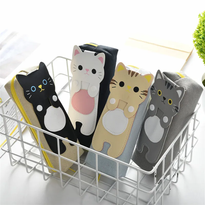 Kawaii Cute Cat Canvas Pencil Case Storage Organizer Pen Bags Pencilcase Pouch School Supply Stationery Cosmetic Makeup Bag Gift (36)
