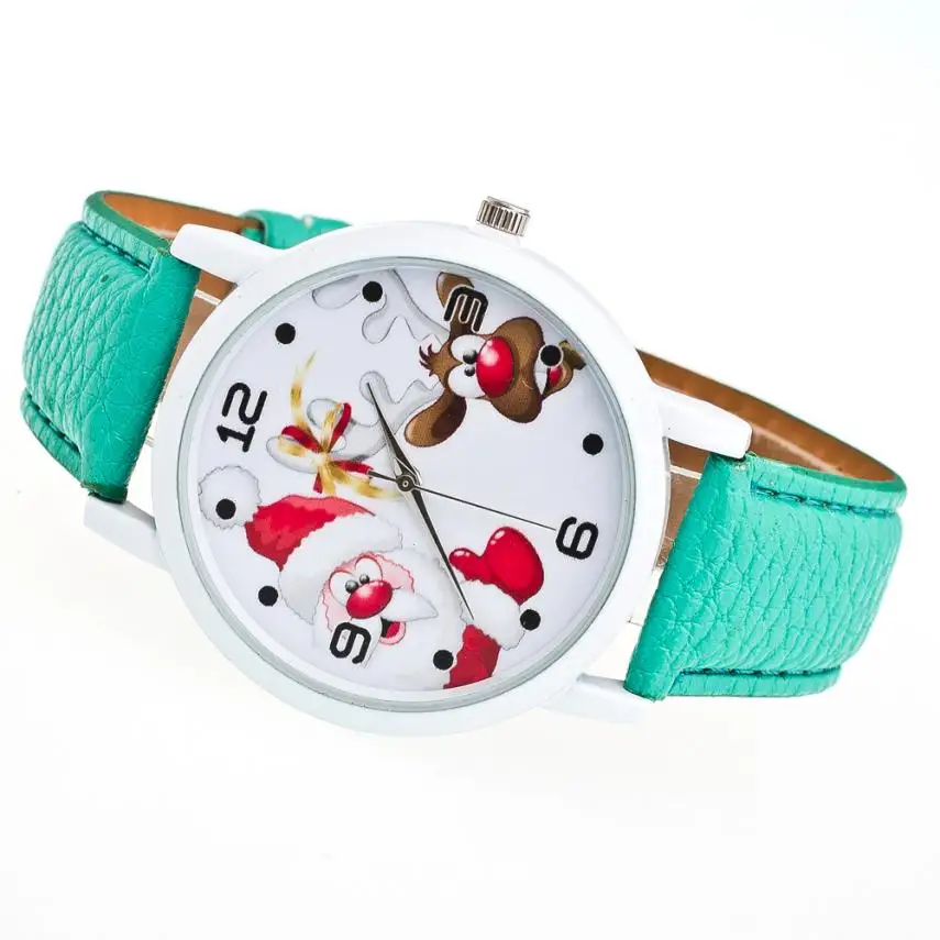 Часы Для женщин часы Рождество кожа пожилых узор Band Модные кварцевые аналоговые часы Популярные очаровательные дропшиппинг высокое качество C5 - Цвет: Green