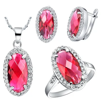 

NEW suit 925 sterling set foreign trade super set red spot brinco choker Pendant necklace Earrings ring
