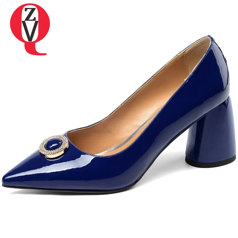 

ZVQ women's fashion pointed toe genuine leather high heels ladies new style good quality brand shoes black blue spring shoes