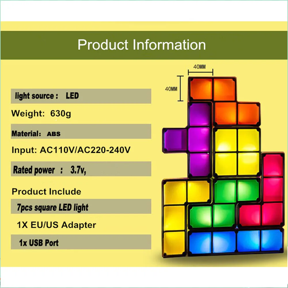 Дропшиппинг обновление DIY тетрис ночной Светильник Красочные штабелируемые Tangram Пазлы 7 шт. светодиодный индукционный блокирующий светильник 3D игрушки подарок