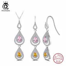 ORSA JEWELS ожерелье и серьги из натурального 925 пробы серебра, наборы для женщин, двойная форма капли воды, AAA CZ романтическое ювелирное изделие SS11
