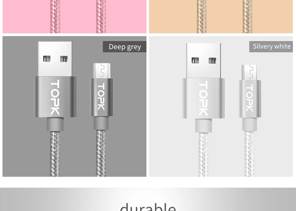 TOPK 3 Упаковка Алюминиевый нейлоновый Micro USB кабель 0,6 м/1,2 м/1,8 м зарядный кабель для мобильных телефонов для samsung Galaxy htc Android
