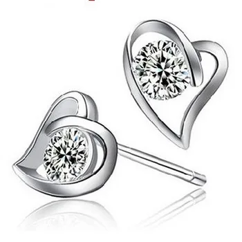 

0.2CT Diamond Earrings Heart Jewelry GVBORI 18K White Gold Earrings For Women Fine Jewelry Wedding/Engagement/Party