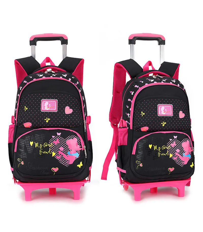 Стильные школьные сумки в стиле принцессы для девочек с 2/6 колесами, рюкзак на колесиках, подарок для девочек, съемная Детская сумка на колесиках
