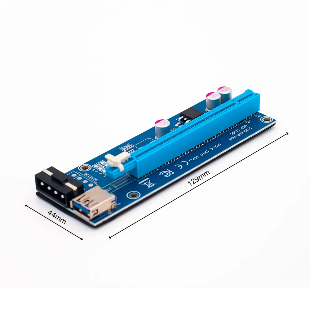 Blue 60cm PCI-E extender PCI Express Riser Card 1x to 16x USB 3.0 SATA to 4Pin IDE Molex Power for BTC Mining Miner