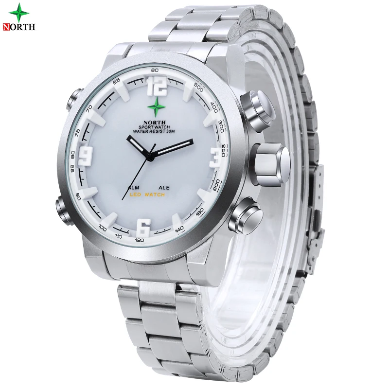 

Sport Watches Male Analog Digital-watch LED Stainless Steel Waterproof Wristwatch Quartz Wrist Military 2017 Sport Watches Men