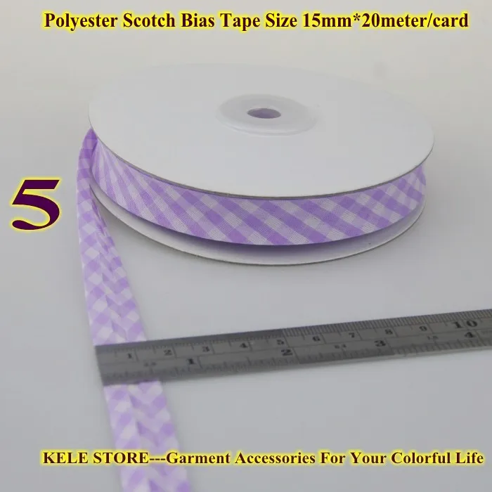 Полиэфирная косая биндниговая лента, размер: 15 мм, ширина: 5/", 20 метров/карта, DIY косая лента, складная лента - Цвет: 5 light purple