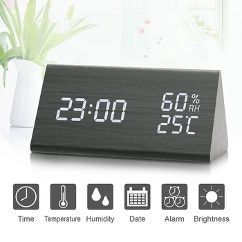 

Intelligent Voice Control Clock Wooden Double Power Supply Clock Temperature Humidity Shown Dimming Clock Smart Home Accessories