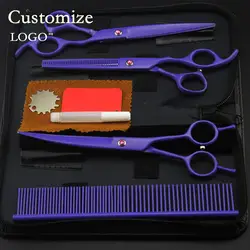 Настройка 4 комплект высококлассные Япония фиолетовый ПЭТ 7 дюймов Ножницы стрижка собак Ножницы истончение резки парикмахера
